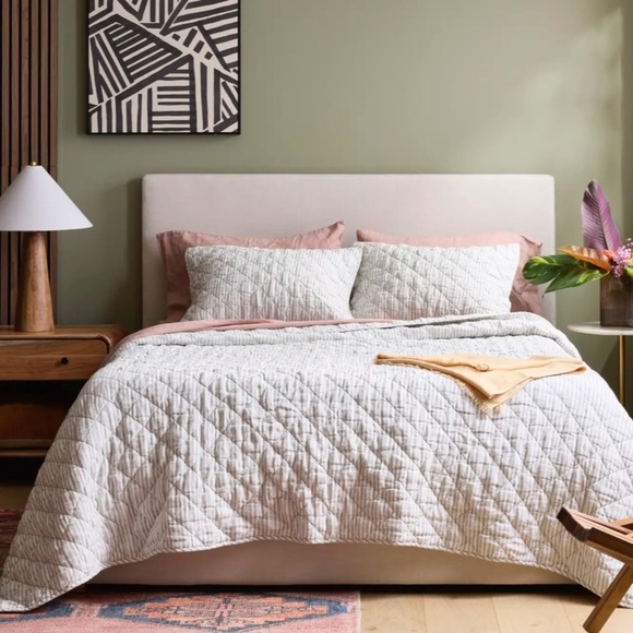 NWOT QUINCE European Linen Stripe Quilted Sham Set MIST stripe 1048 - Picture 2 of 9